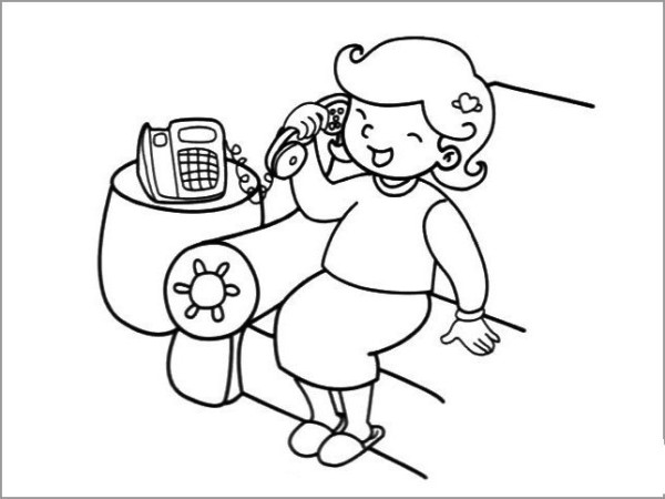 Mother is on the phone, simple drawing