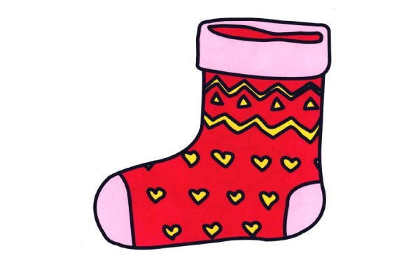 How to draw red Christmas socks with simple strokes