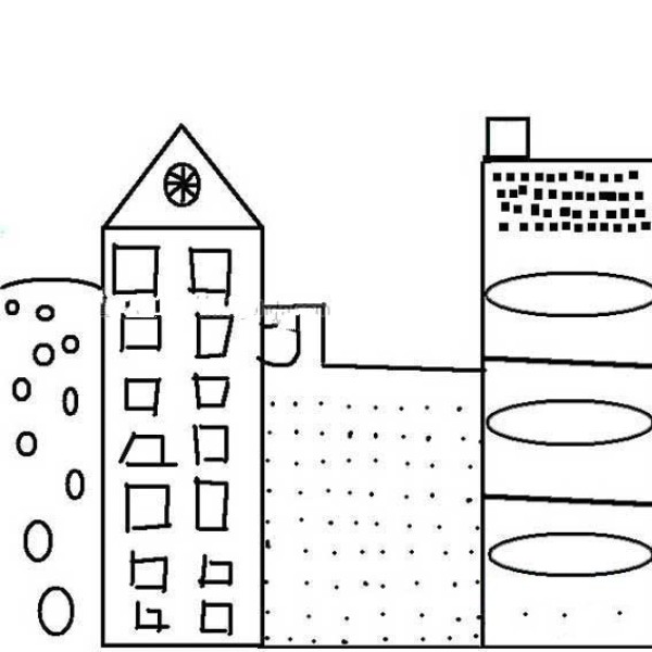 Simple drawing pictures of high-rise buildings in the city