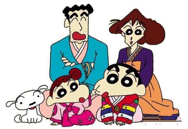 Simple drawing pictures of Crayon Shin-chans family with color