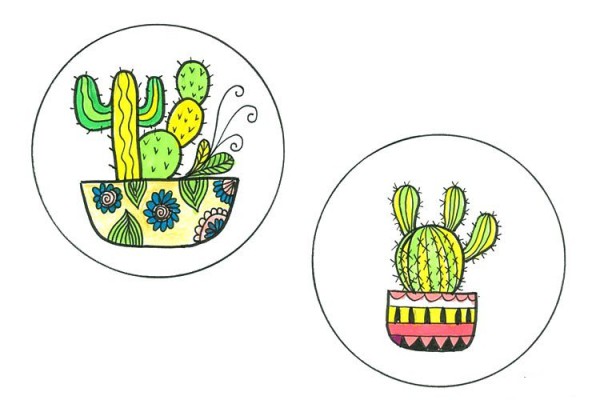 Hand-drawn simple drawing of small potted plants