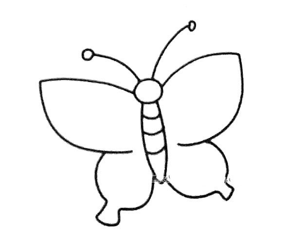 A set of simple drawing pictures of cartoon butterflies