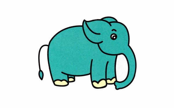 Coloring steps of cute simple drawing of elephant