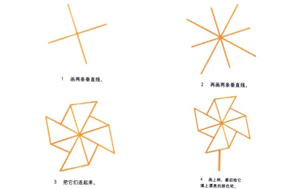 Step by step drawing method of simple strokes of small windmill