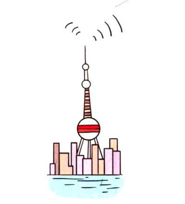 Four steps to draw a cute simple drawing Oriental Pearl TV Tower