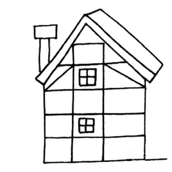 Childrens simple drawing of building cute little house