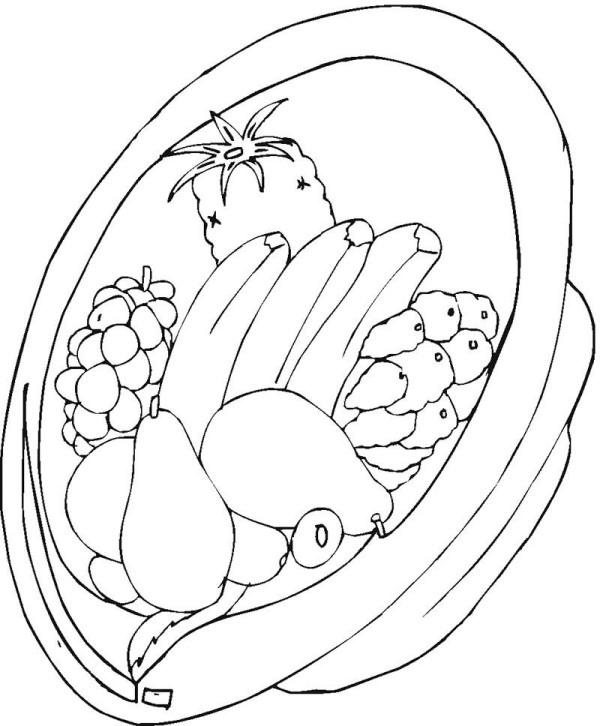 Simple drawing picture of a basket of fruits