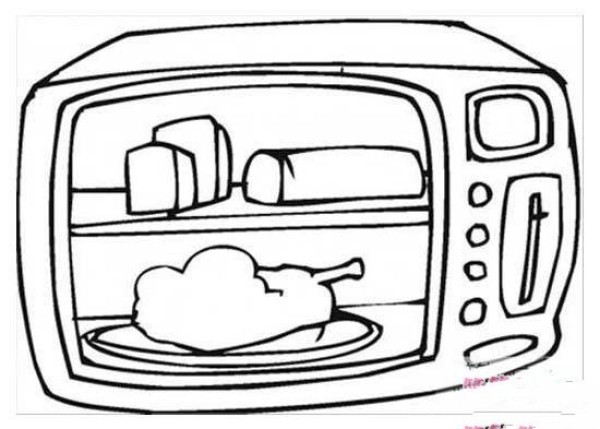 Simple drawing picture of microwave oven with food