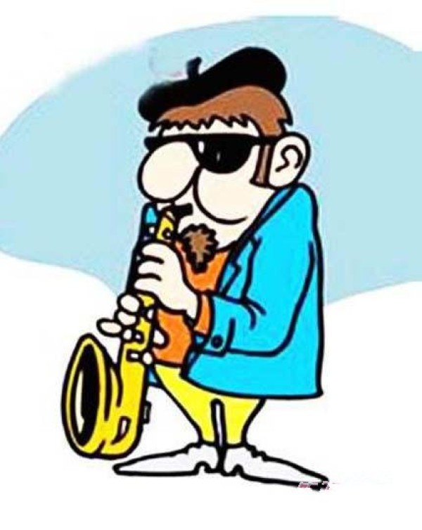 Simple drawing picture of colorful musician playing saxophone