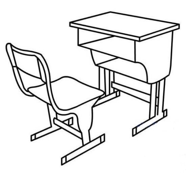 Complete picture of simple strokes of desks and chairs in student classrooms