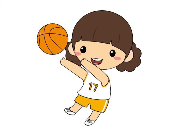 Simple drawing of little girl playing basketball