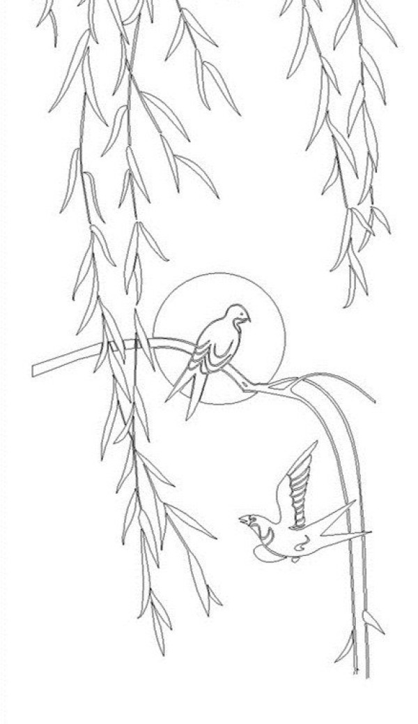 Simple drawing of willow tree in spring