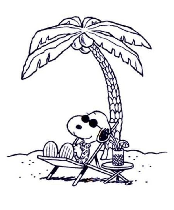 Snoopy beach vacation simple drawing picture