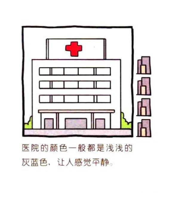 How to draw cute simple drawings of hospital high-rise buildings in four steps