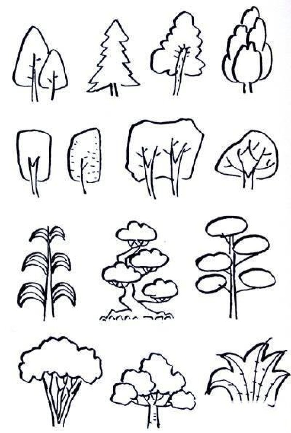 Several super simple simple drawings of big trees for children