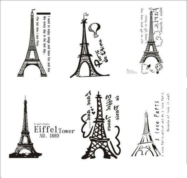 A collection of simple drawing pictures of the Eiffel Tower