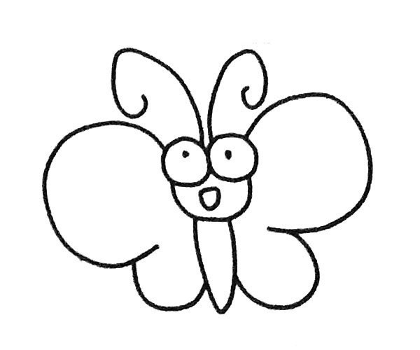 A set of simple drawing pictures of cartoon butterflies