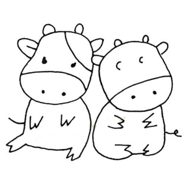 Simple drawing picture of two cows