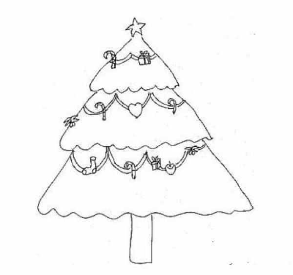 Simple drawing of beautiful Christmas tree for kindergarten middle class