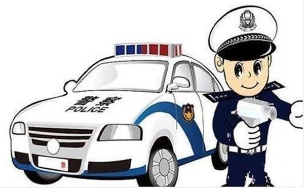 Simple drawing picture of police uncle and police car