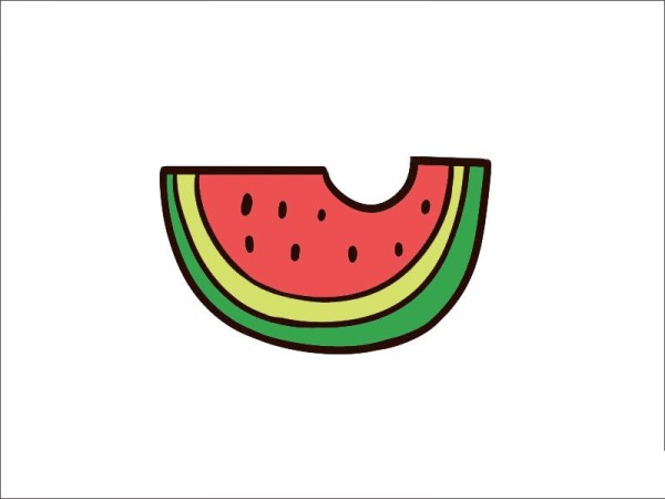 A simple drawing of a watermelon that takes a bite