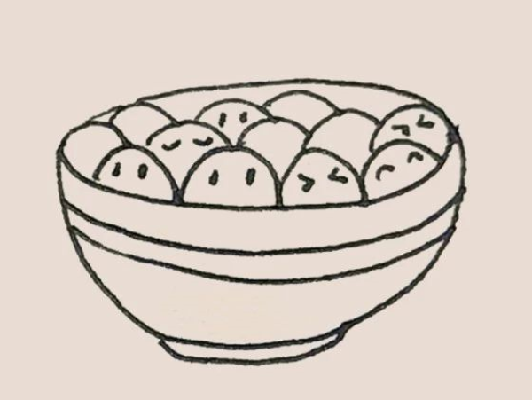 Simple strokes of a bowl of glutinous rice balls