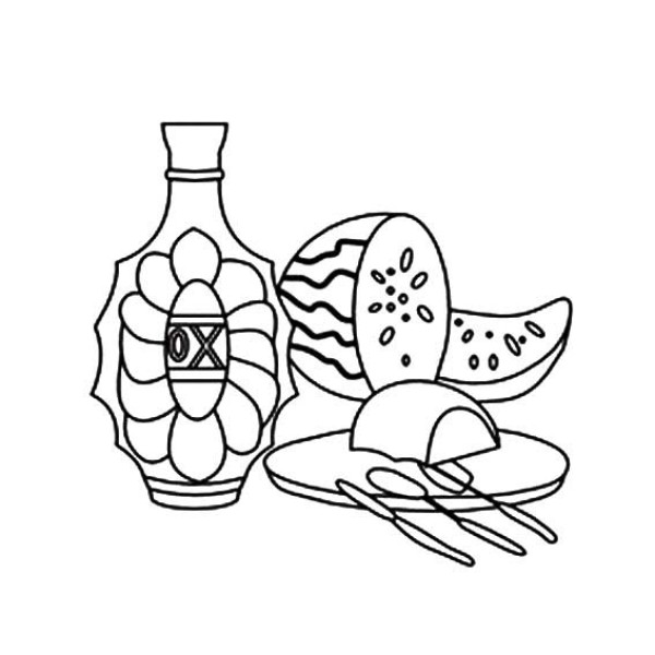 Simple drawing pictures of foreign wine and western food