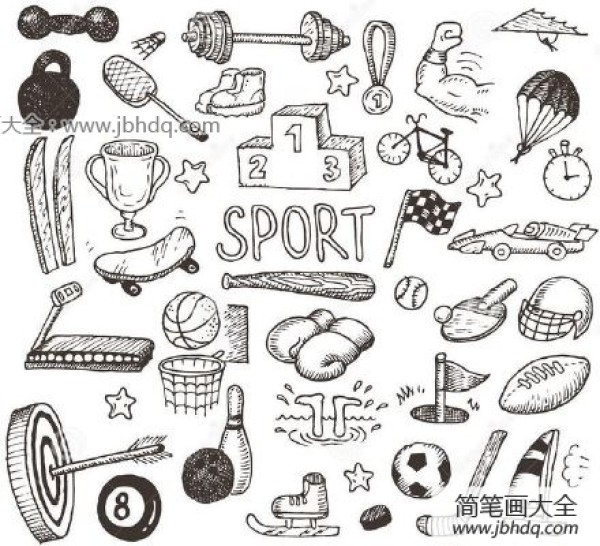 Sports equipment hand drawn cute simple drawing