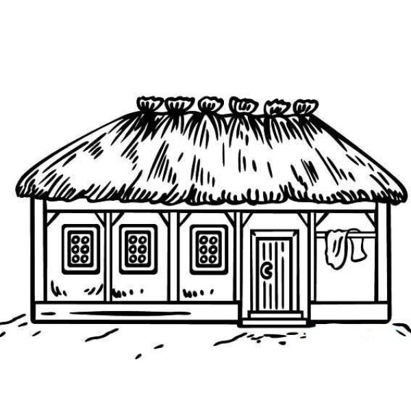 Simple drawing of wooden house