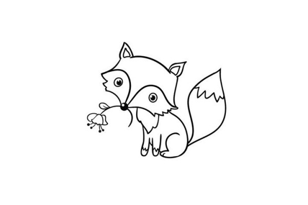 Little fox holding flowers in mouth