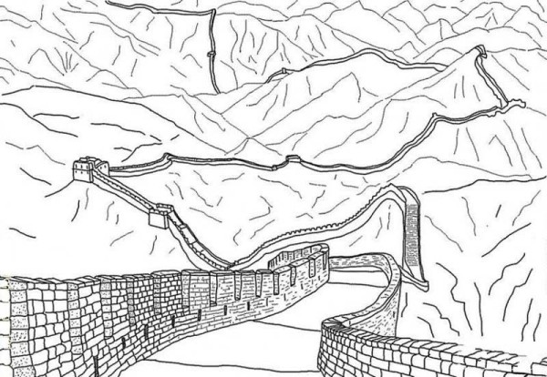 World Famous Buildings Great Wall of China Simple Drawing Pictures