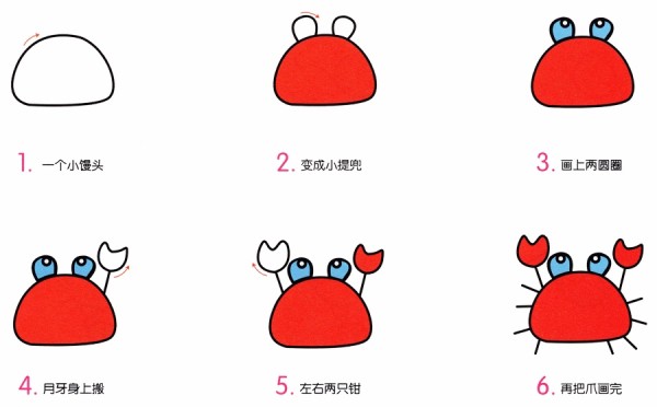 Cartoon small crab simple drawing decomposition drawing method