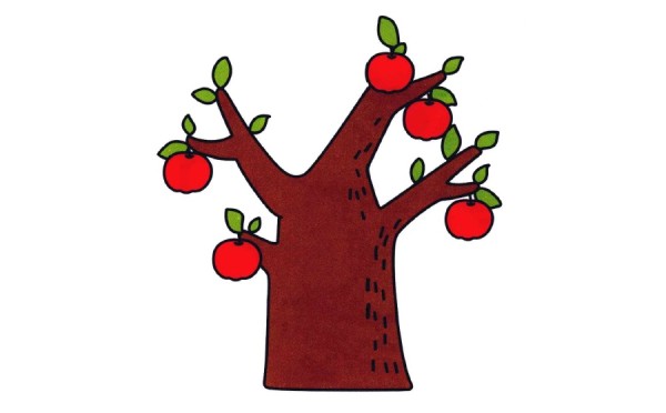 Red apple tree simple drawing coloring method