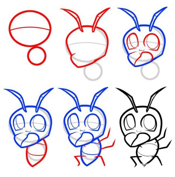 Insect simple drawing tutorial Step by step drawing of ant