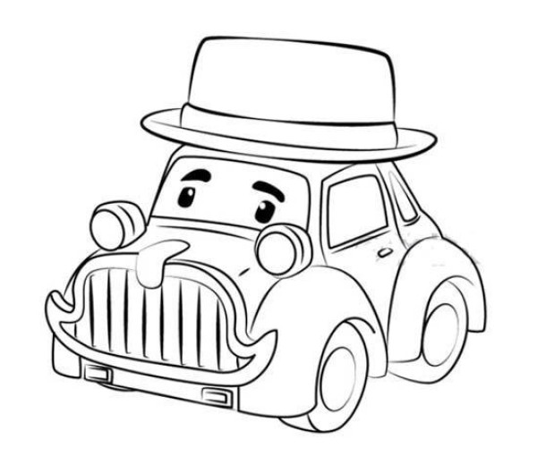 Transformed Police Car Grandpa Polymasti Simple Drawing Picture