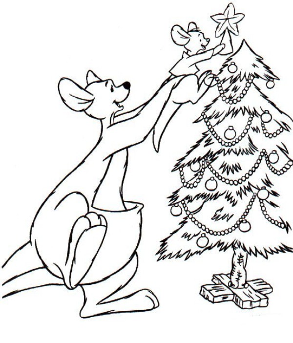 Kangaroo decorating Christmas tree