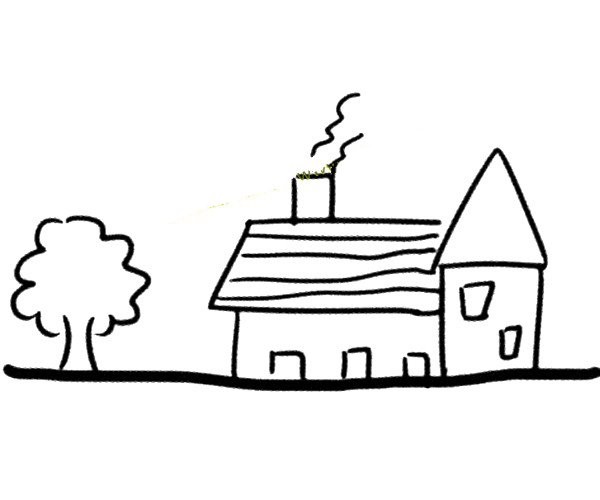 Simple drawing pictures of houses on the roadside