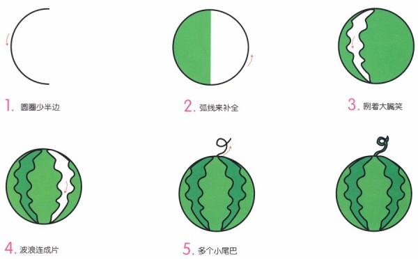 How to draw watermelon in simple strokes