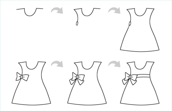 Step by step drawing of skirt in simple strokes