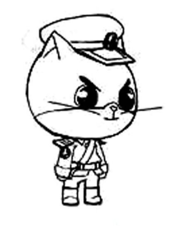 Childrens Q version black cat Sheriff simple drawing picture