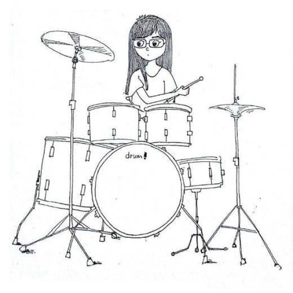 Simple drawing picture of girls playing drums