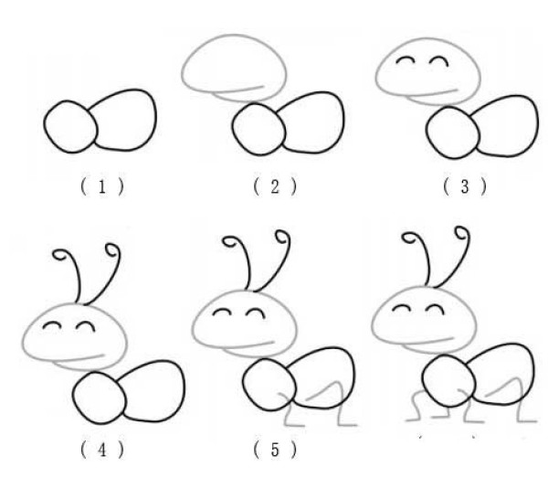 Two simple drawing steps of little ants