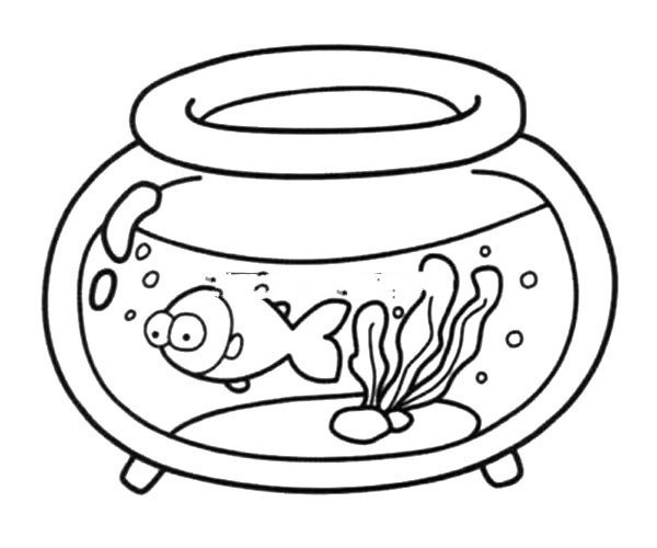 Simple drawing picture of goldfish in fish tank