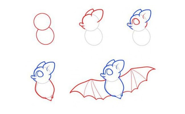 Simple drawing tutorial Step by step drawing of bat