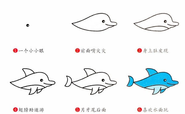 Step by step sharing of simple drawing of blue dolphin