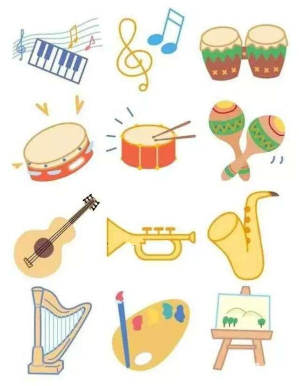 Simple color drawing of musical instruments