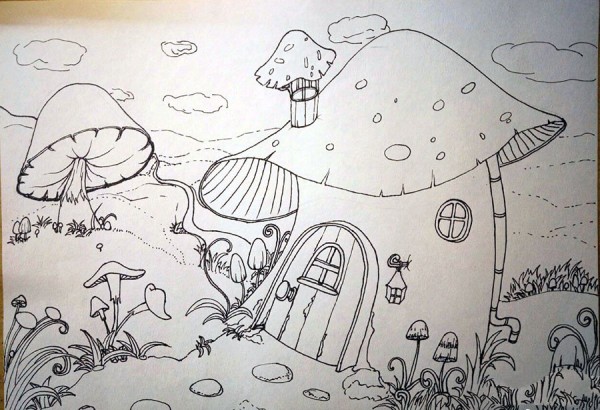 Fantasy Mushroom House Simple Drawing