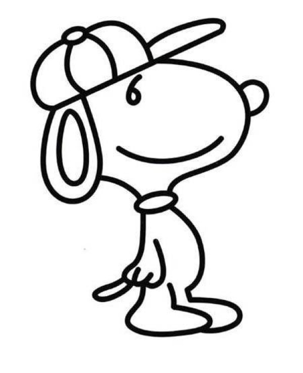 Snoopy dog ??simple drawing picture wearing hat