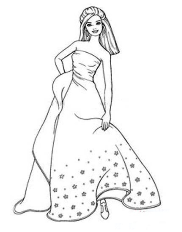 Barbie doll in skirt simple drawing picture