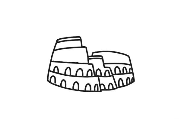 Simple drawing steps of the Colosseum